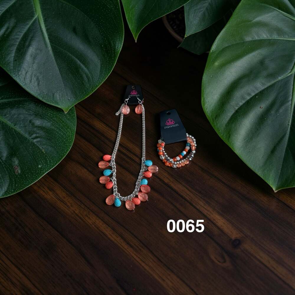 VINTAGE Paparazzi Jewelry Set Multi-Color Coral and Turquoise Teardrop Necklace